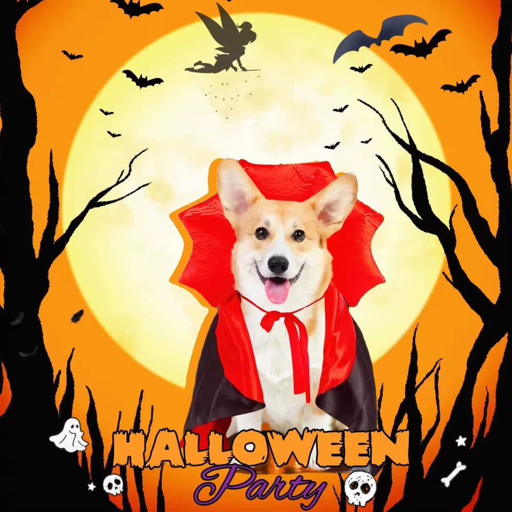 L Size Vampire Bat Wing Dog Cape for Small Medium Dogs - Gothic Devil Cloak Hooded Adjustable Halloween Costume Puppy Dress Up