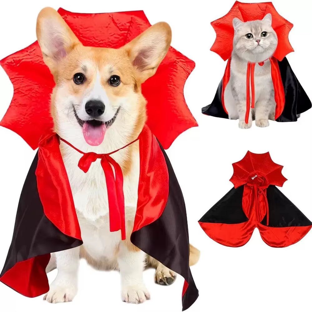 L Size Vampire Bat Wing Dog Cape for Small Medium Dogs - Gothic Devil Cloak Hooded Adjustable Halloween Costume Puppy Dress Up