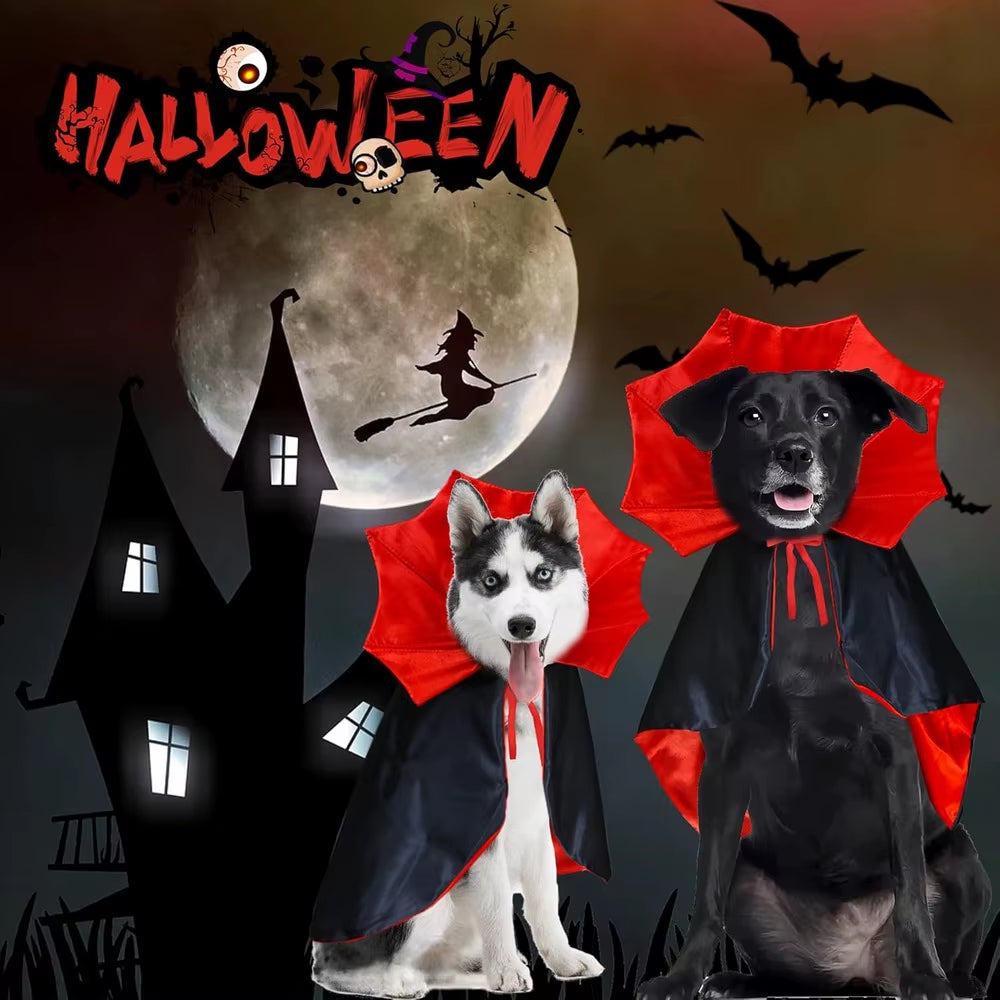 L Size Vampire Bat Wing Dog Cape for Small Medium Dogs - Gothic Devil Cloak Hooded Adjustable Halloween Costume Puppy Dress Up