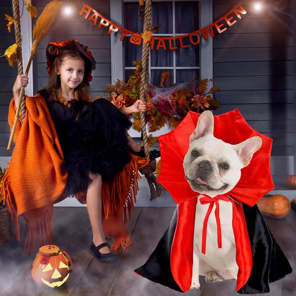 L Size Vampire Bat Wing Dog Cape for Small Medium Dogs - Gothic Devil Cloak Hooded Adjustable Halloween Costume Puppy Dress Up