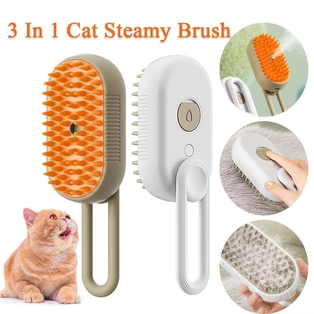 Escova a Vapor Para Gatos Cães 3 Em 1 Escovas Elétricas De Pêlos Pentes De Massagem Animais De Estimação Remoção